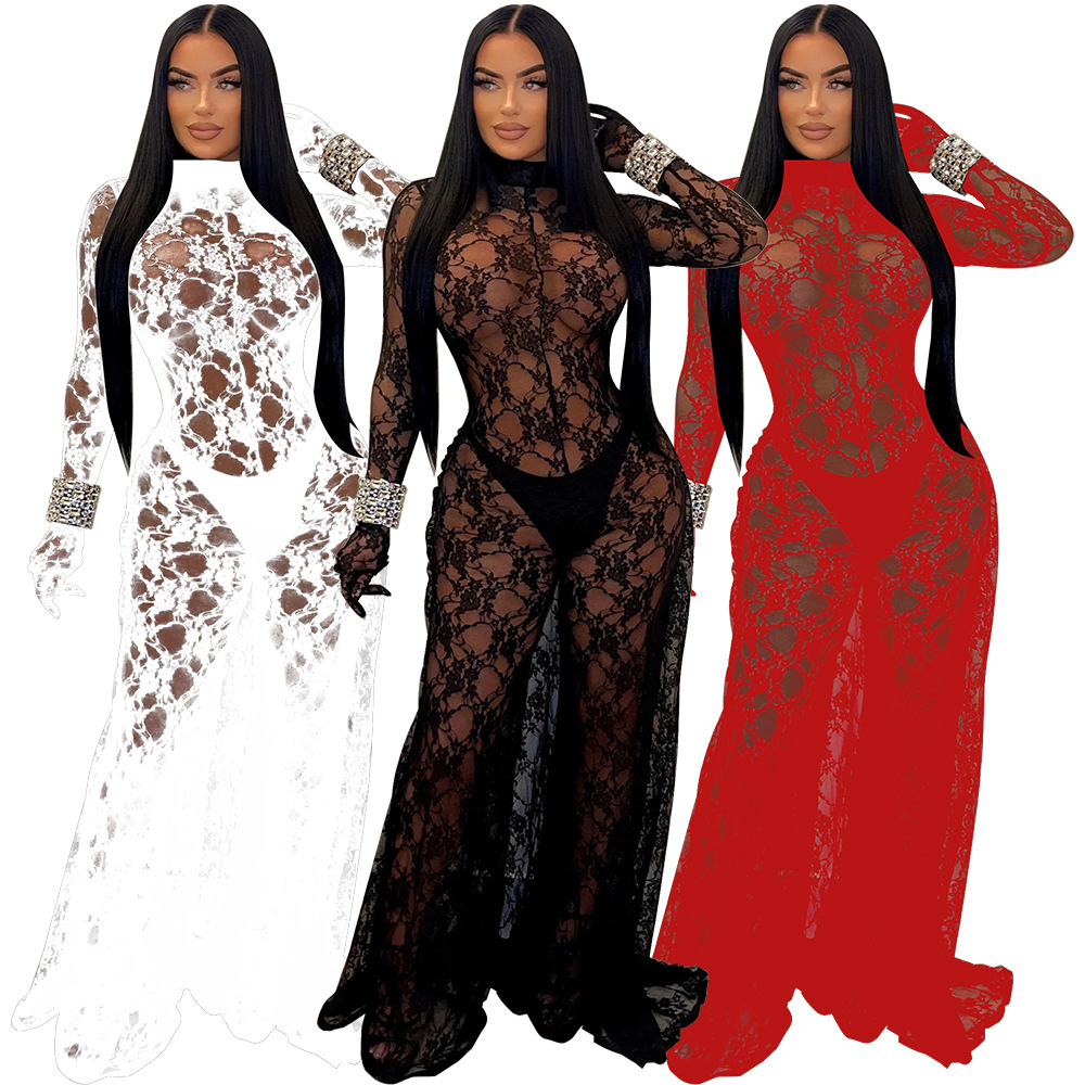 Sexy Women Clothing Sexy See through Lace Backless Lace up Jumpsuit - Image 5