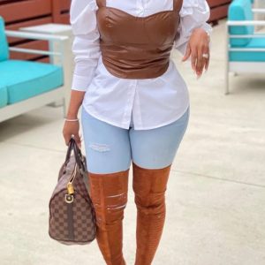 Women Clothing Spring Summer Solid Color Faux Leather Sleeveless Spaghetti Straps Corset Zipper Vest