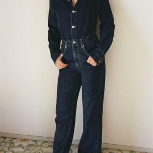 Women Clothing Autumn Shirt Long Sleeve Wide Leg Long Denim Jumpsuit