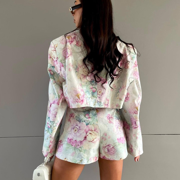 Loose Suit Skirt Two Piece Set Long Sleeve Collared Top Printed High Waist Skirt Sets - Image 4